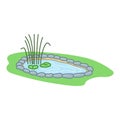 Small garden pond. Cute illustration in cartoon style. Vector art on white background Royalty Free Stock Photo