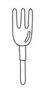 Small garden rake tool, doodle style flat vector outline for coloring book