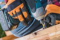 Small Garden Woodworking with Cordless Drill Driver Royalty Free Stock Photo