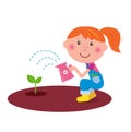 Small gardener girl watering plant in the garden Royalty Free Stock Photo