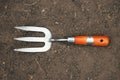 Small gardening fork on ground