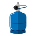 Small gas cylinder isolated on white background. Short canister fuel storage. Blue propane bottle with handle icon container in