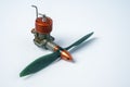 A small Gasoline engine with a propeller for a controlled model of an airplane Royalty Free Stock Photo