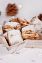 Small German Stollen cake pieces, a fruit bread with nuts, spices, and dried fruits Royalty Free Stock Photo