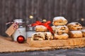 Small German Stollen cake pieces, a fruit bread with nuts, spices, and dried fruits with powdered sugar Royalty Free Stock Photo