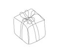 Small gift box with bow one line art. Continuous line drawing of new year holidays, christmas, celebration, packaging