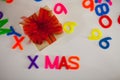 Small gift box and colorful abc alphabet block plastic letters,