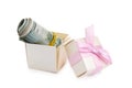 Small gift box with dollar bills isolated Royalty Free Stock Photo