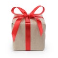 Small gift box wraped in recycled paper with ribbon bow Royalty Free Stock Photo