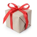 Small gift box wraped in recycled paper with ribbon bow Royalty Free Stock Photo