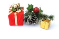 Small gift pack with pine cone and holly Royalty Free Stock Photo