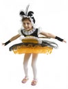 Small girl is bee costume. Flying bee. Royalty Free Stock Photo