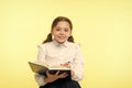 Small girl child. private teaching. happy little girl in school uniform. Smart school girl. childrens day. Back to Royalty Free Stock Photo