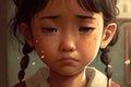 Small girl is crying with sadness tear coming out.