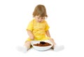 Small girl eat corn flakes Royalty Free Stock Photo