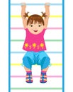 Small girl hanging on gymnastic ladder