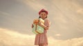 small girl hold present box. little kid with gift box. happy birthday party. childhood happiness. lets celebrate holiday Royalty Free Stock Photo