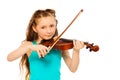 Small girl holding string and playing on violin Royalty Free Stock Photo