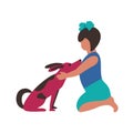 Small girl hugs pet puppy flat color vector icon Royalty Free Stock Photo