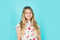 Small girl with long blond hair. fashion model kid has blonde hairstyle. hairdresser for child. shampoo cosmetic for Royalty Free Stock Photo