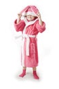 Small girl in the pink Bathrobe of rabbit Royalty Free Stock Photo