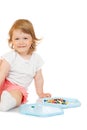 Small girl with toy mosaic Royalty Free Stock Photo