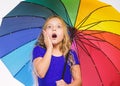 Small girl with umbrella rainy day weather. Little girl with umbrella. Autumn fashion. Stay positive though autumn rain Royalty Free Stock Photo