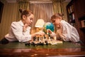 Small girls playing chess Royalty Free Stock Photo