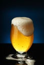 A small glass of beer and overflowing foam Royalty Free Stock Photo