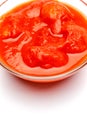 Small glass condiment bowl of red tomato sauce ketchup of peree Royalty Free Stock Photo