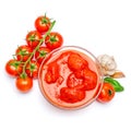 Small glass condiment bowl of red tomato sauce ketchup of peree Royalty Free Stock Photo