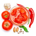 Small glass condiment bowl of red tomato sauce ketchup of peree Royalty Free Stock Photo