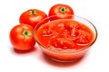 Small glass condiment bowl of red tomato sauce ketchup of peree Royalty Free Stock Photo