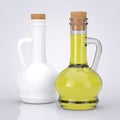 Small Glass Decanter Bottle of Olive Oil Cork. 3d Rendering Royalty Free Stock Photo