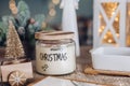 Empty glass jar at the festive table Royalty Free Stock Photo