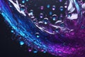 Small glowing blue purple water drops. Coloring water splash with black background and white light generated AI Royalty Free Stock Photo