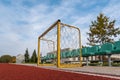 Small goals left on stadium after football outdoor practice