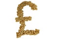 Small gold blocks build up to form the gbp symbol.3D illustration.