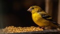 Small gold finch perching on branch, eating seed generated by AI Royalty Free Stock Photo