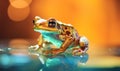 A small gold frog sitting on a glass surface, AI Royalty Free Stock Photo