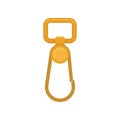 Gold-plated metal carabiner. Stylish accessory. Spare part for women handbag or clothing. Flat vector icon