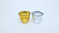 7. Small gold and silver cup for tea coffee milk isolated white