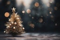 a small golden christmas tree on a dark background