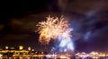 Small golden fireworks in front of Quebec City Royalty Free Stock Photo