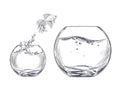 Small goldfish jumping from one fishbowl to other