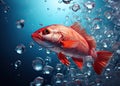 A small goldfish swims in the water with bubbles. Generated by AI Royalty Free Stock Photo