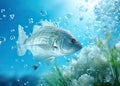 A small goldfish swims in the water with bubbles. Generated by AI Royalty Free Stock Photo