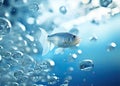 A small goldfish swims in the water with bubbles. Generated by AI Royalty Free Stock Photo