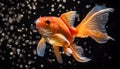 Small Goldfish and Water Bubbles on Black Background - Subtle Elegance - Generative AI Royalty Free Stock Photo