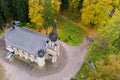 Small Gothic church standing in a park
